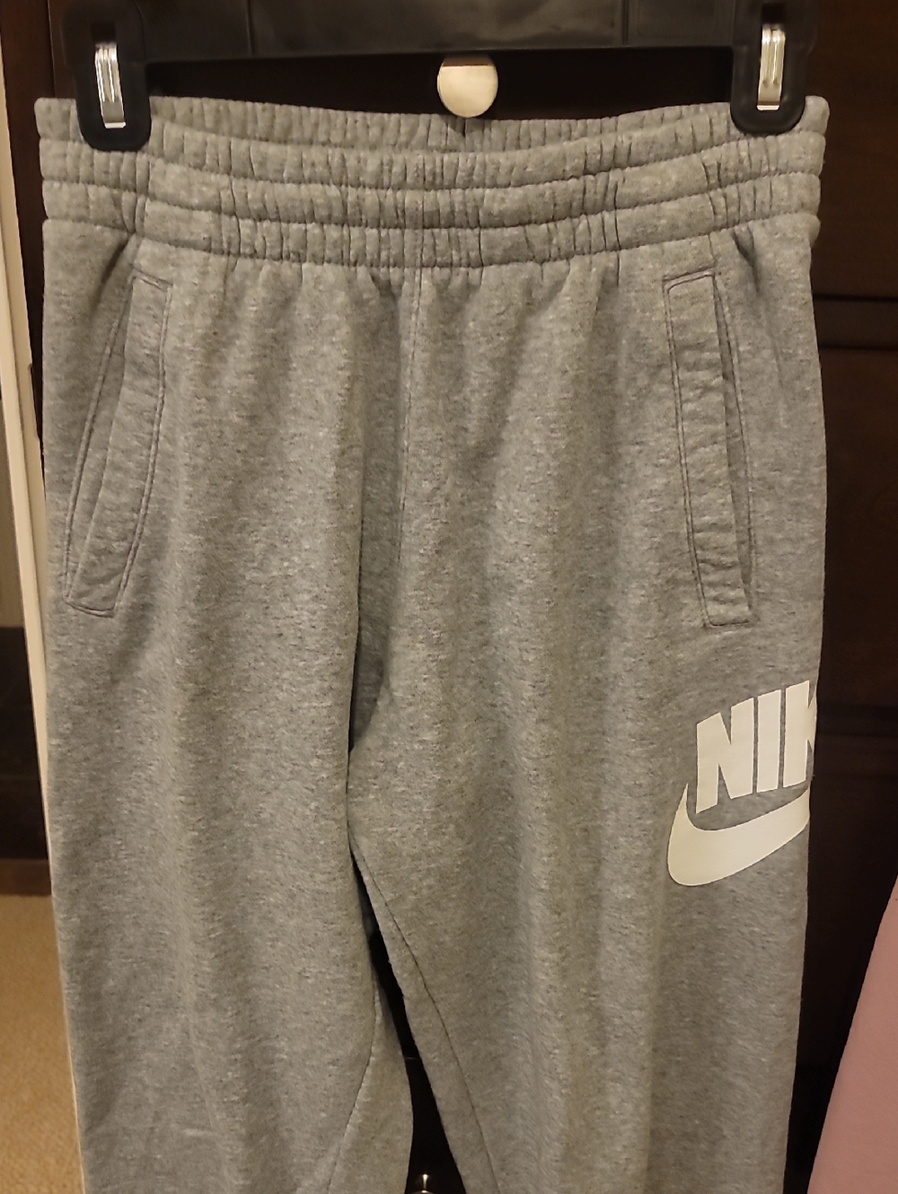 Nike Kids Grey Sweat Fleece Joggers with White Logo